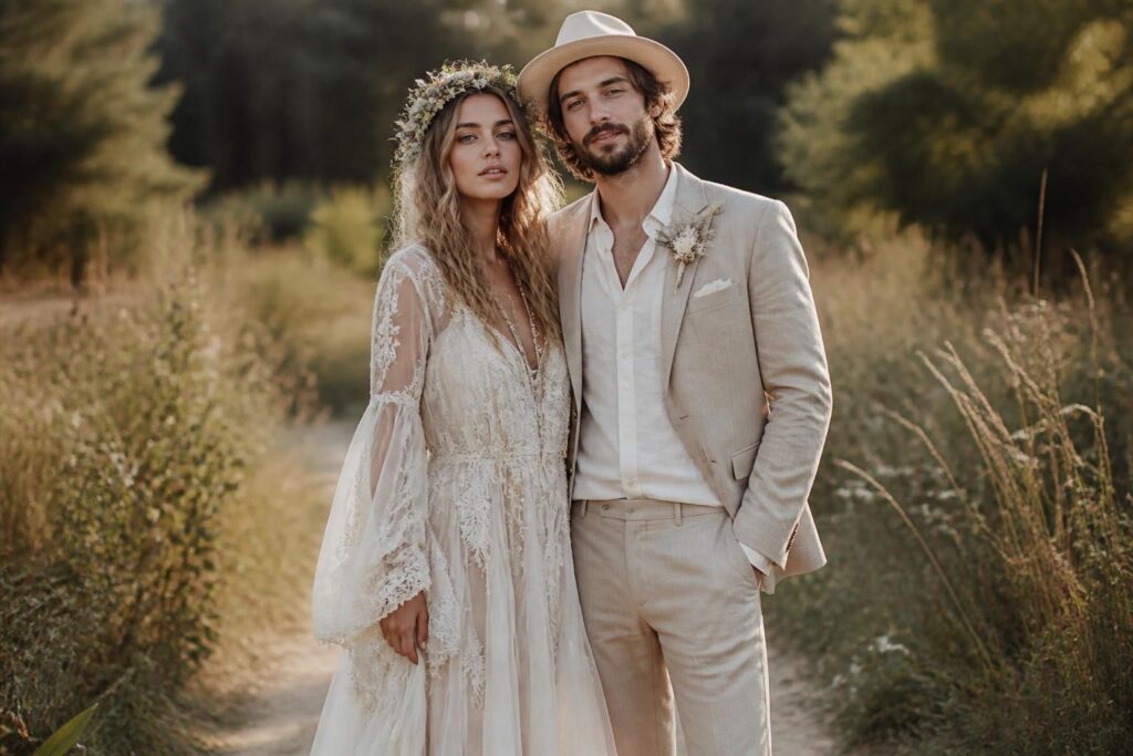 découvrez notre collection bohème chic pour femmes et hommes : ensembles mariage élégants alliant style bohème et raffinement pour un jour unique.