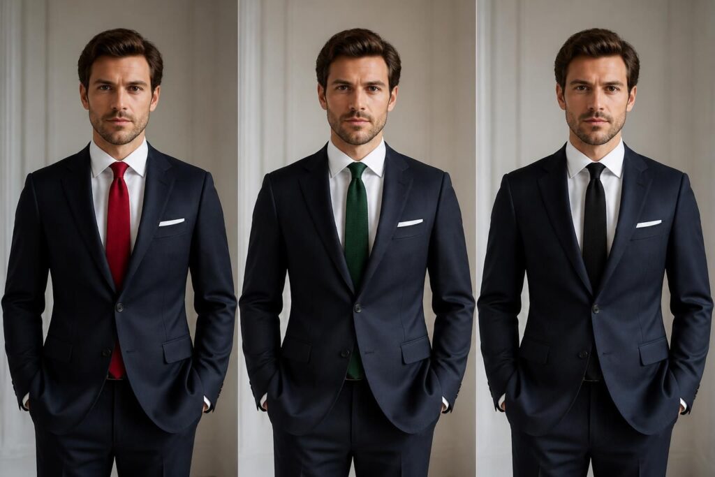 découvrez nos conseils pour associer avec élégance une cravate rouge, verte ou noire à votre costume, et maîtrisez l'art du style masculin raffiné.