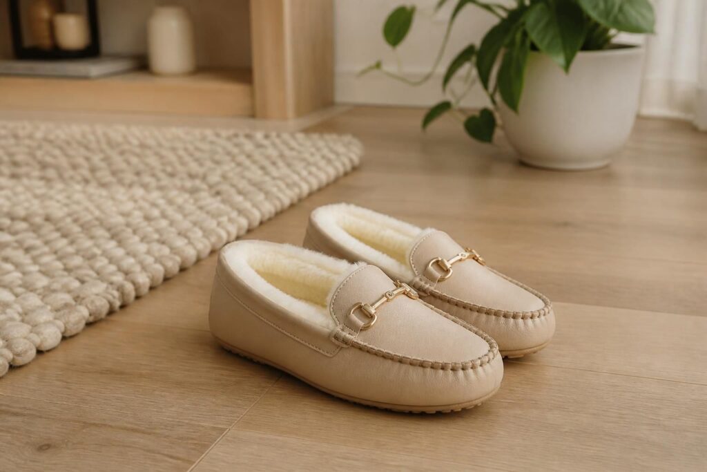 découvrez nos chaussons mocassins pour femme alliant confort et élégance, parfaits pour se détendre à la maison avec style.