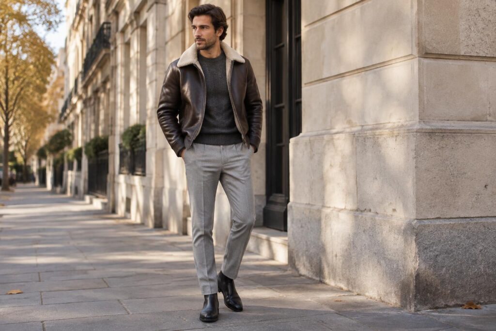 découvrez comment porter un blouson en peau lainée pour homme avec style, sans adopter le look aviateur : idées de tenues et conseils pratiques.